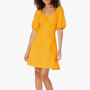 NWT The Drop Women's Nala Twist-Front Linen Pull On Puff Arm Mini Dress Mango XL